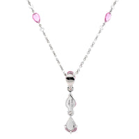 Platinum Pink Sapphire and Round Diamond Pendant Necklace