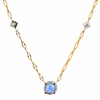18K Yellow Gold Round Sapphire and Diamond Pendant Necklace