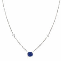 Platinum Cushion Sapphire and Diamond Pendant Necklace