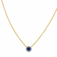 18K Yellow Gold Round Sapphire and Diamond Pendant Necklace