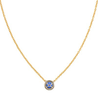 18K Yellow Gold Round Sapphire and Diamond Pendant Necklace