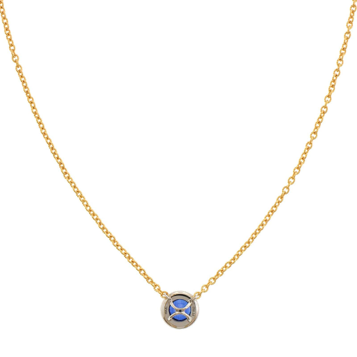 18K Yellow Gold Round Sapphire and Diamond Pendant Necklace