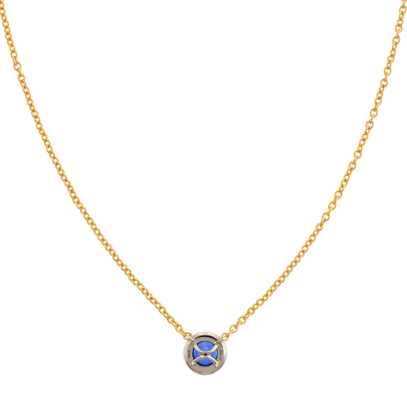 18K Yellow Gold Round Sapphire and Diamond Pendant Necklace