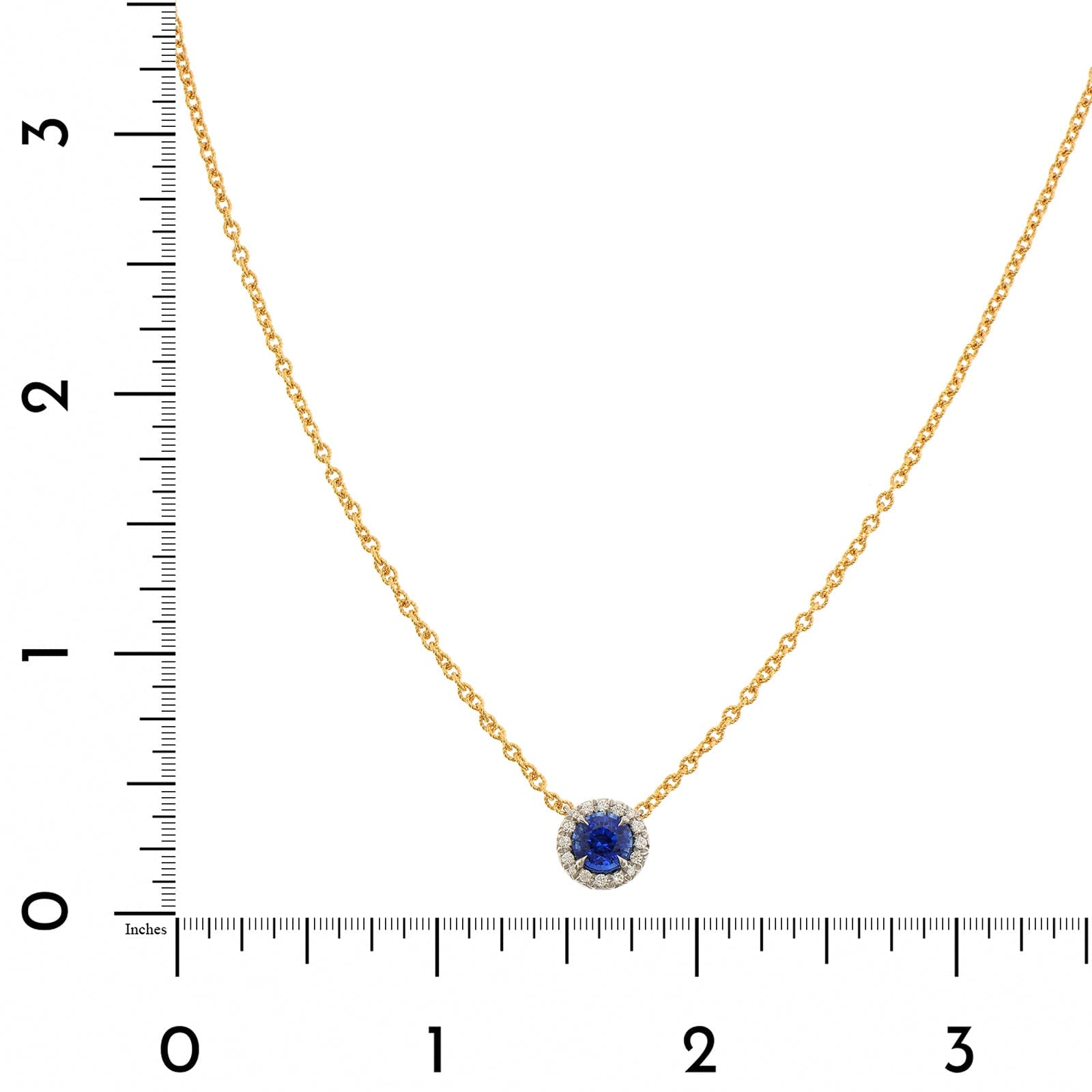 18K Yellow Gold Round Sapphire and Diamond Pendant Necklace