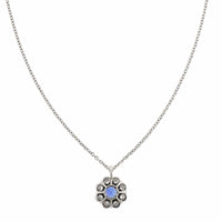 Platinum Round Sapphire and Diamond Pendant Necklace