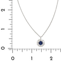 Platinum Round Sapphire and Diamond Pendant Necklace