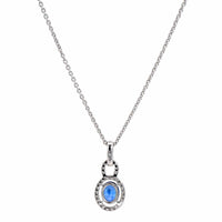 18K White Gold Oval Sapphire and Diamond Halo Necklace