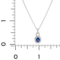 18K White Gold Oval Sapphire and Diamond Halo Necklace