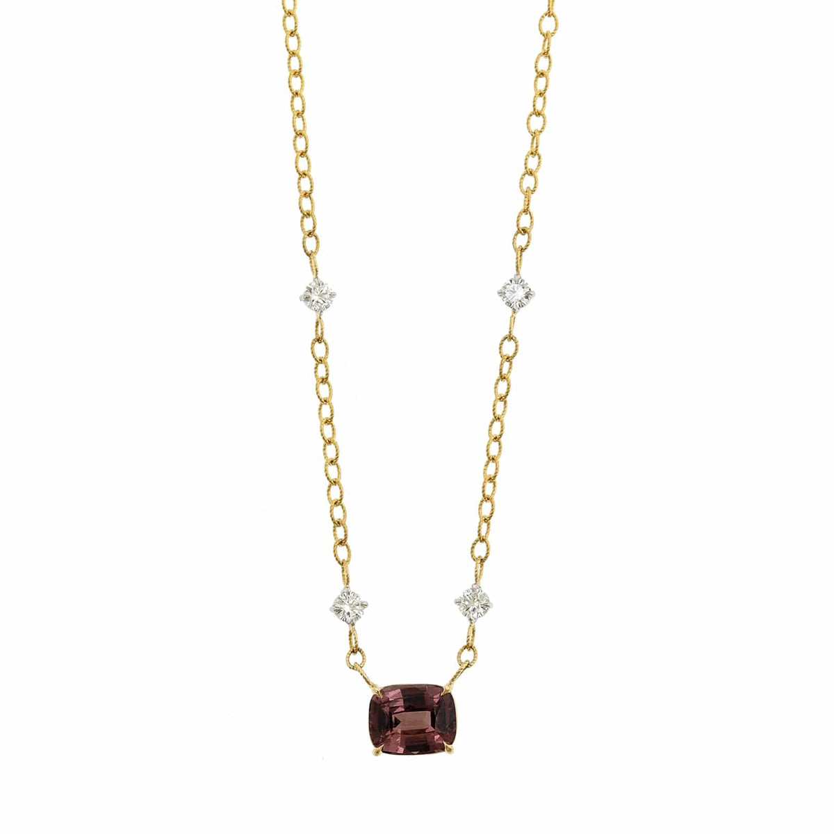 18K Yellow Gold Cushion Cut Sapphire and Diamond Pendant Necklace