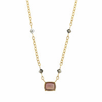 18K Yellow Gold Cushion Cut Sapphire and Diamond Pendant Necklace