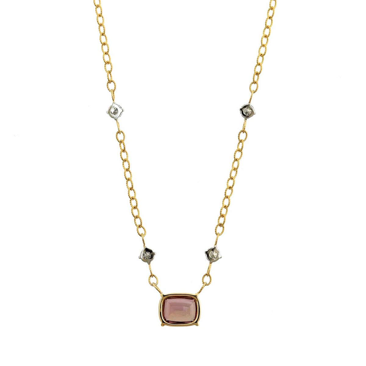 18K Yellow Gold Cushion Cut Sapphire and Diamond Pendant Necklace