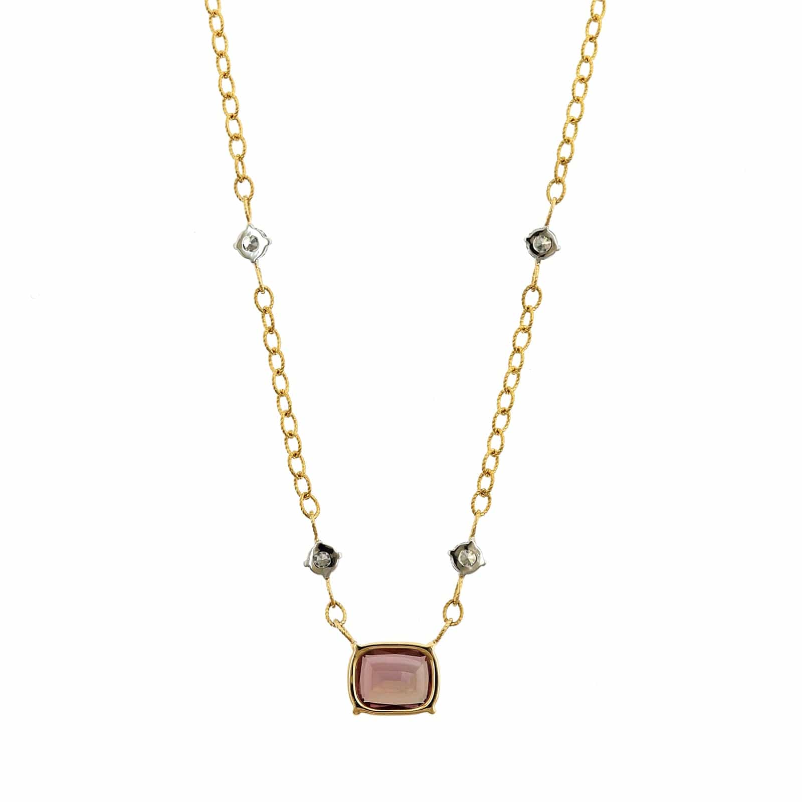 18K Yellow Gold Cushion Cut Sapphire and Diamond Pendant Necklace