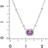 18K White Gold and Platinum Cushion Shaped Pink Sapphire and Diamond Halo Pendant Necklace