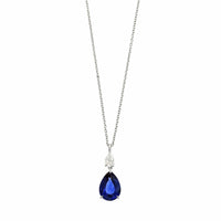 Platinum Pear Shaped Blue Sapphire and Diamond Pendant Necklace
