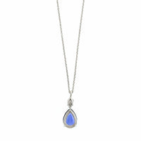 Platinum Pear Shaped Blue Sapphire and Diamond Pendant Necklace