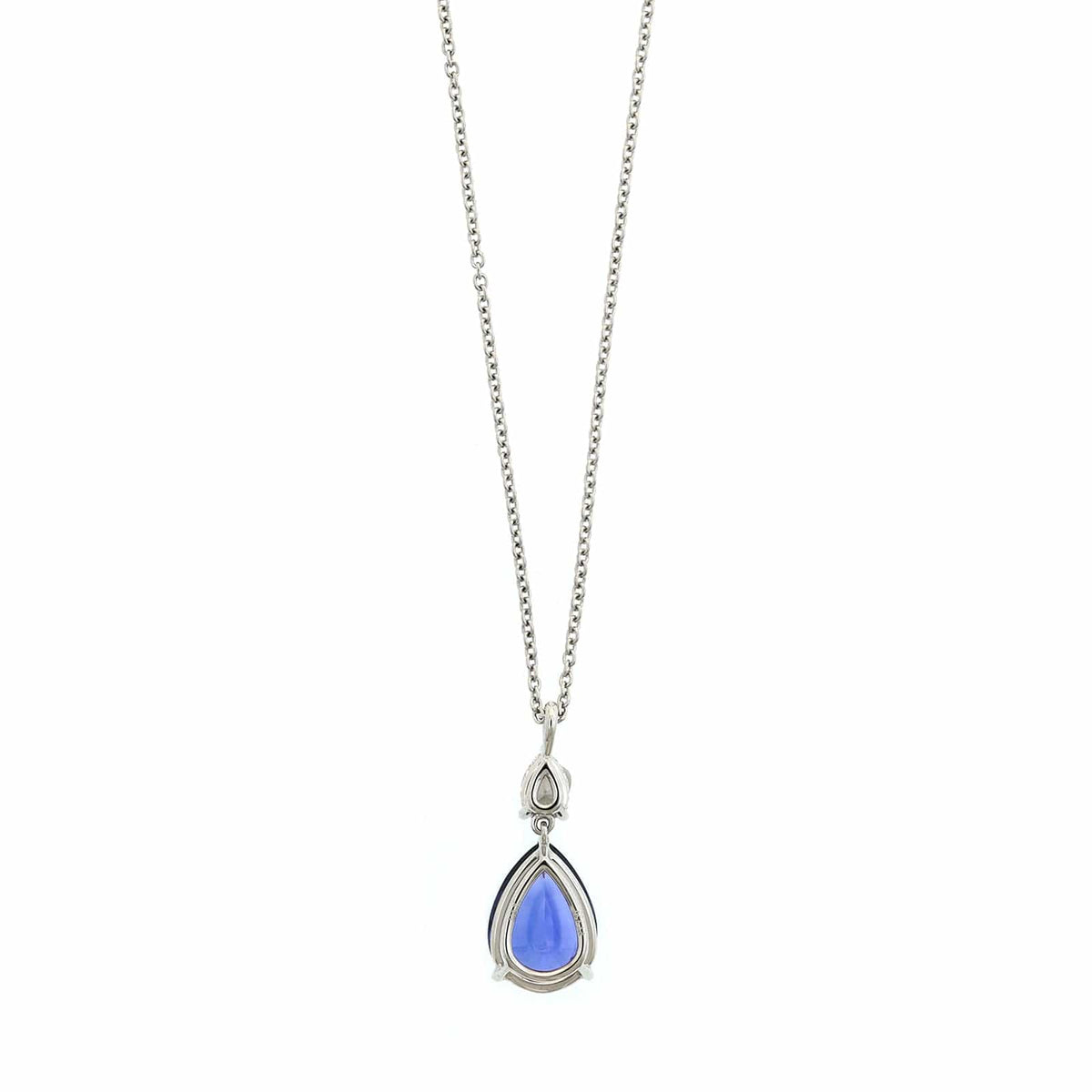 Platinum Pear Shaped Blue Sapphire and Diamond Pendant Necklace