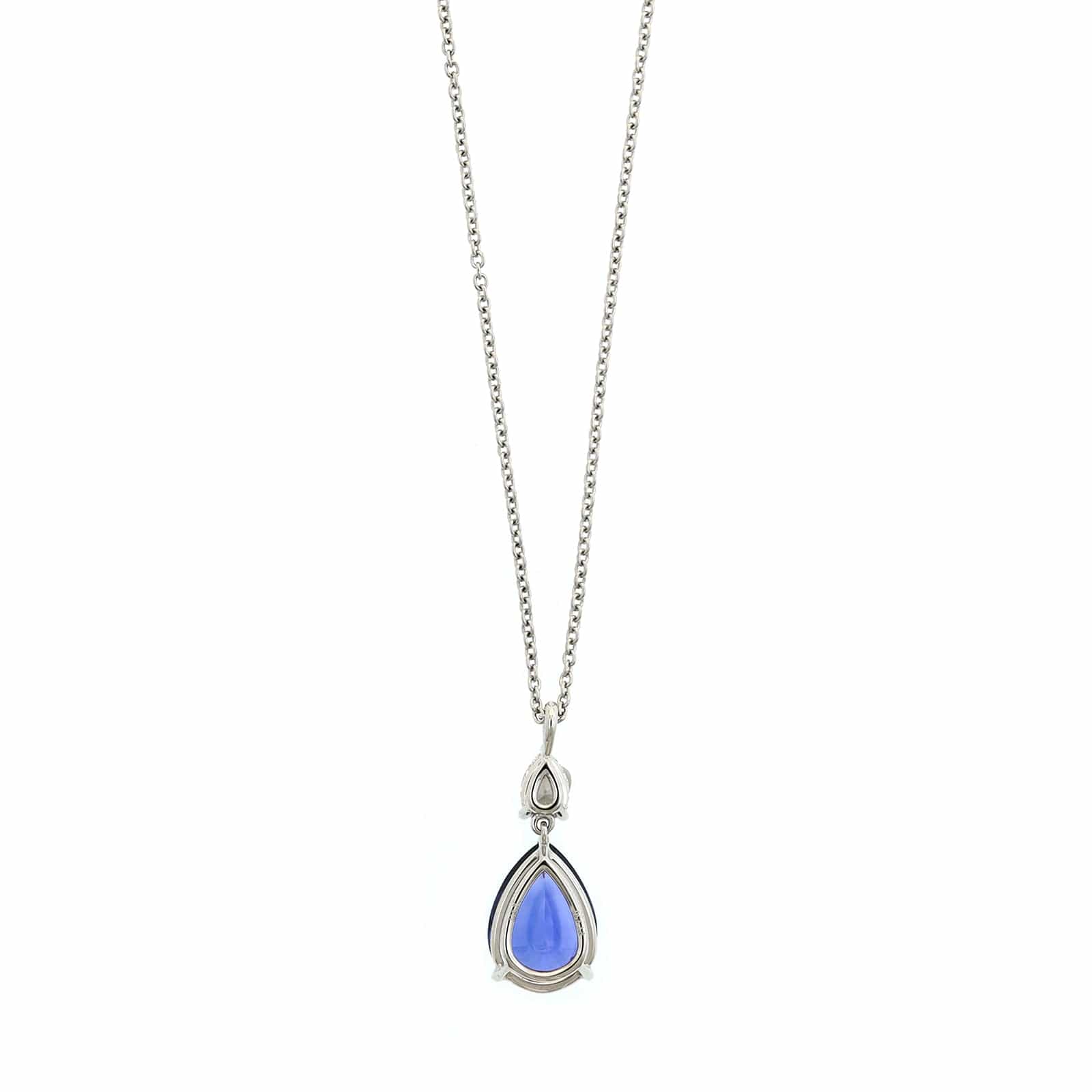 Platinum Pear Shaped Blue Sapphire and Diamond Pendant Necklace