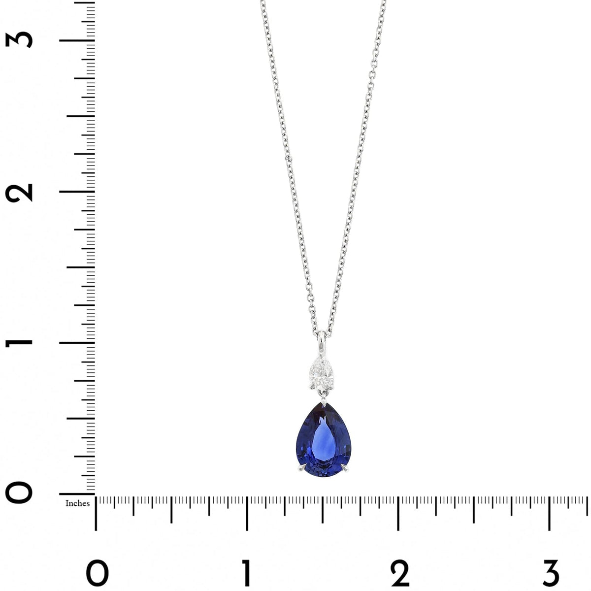 Platinum Pear Shaped Blue Sapphire and Diamond Pendant Necklace