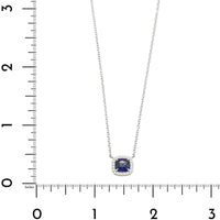 Platinum Cushion Cut Blue Sapphire and Diamond Halo Pendant Necklace