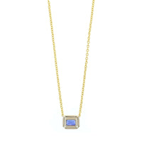 18K Yellow Gold and Platinum Octagonal Blue Sapphire and Diamond Halo Pendant Necklace