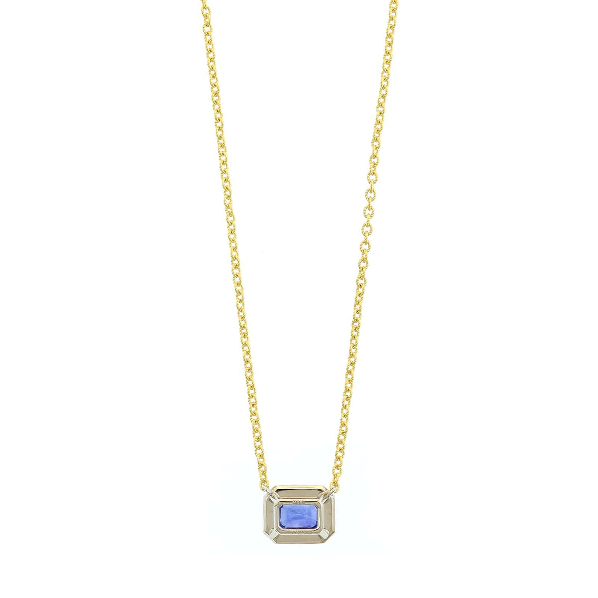 18K Yellow Gold and Platinum Octagonal Blue Sapphire and Diamond Halo Pendant Necklace