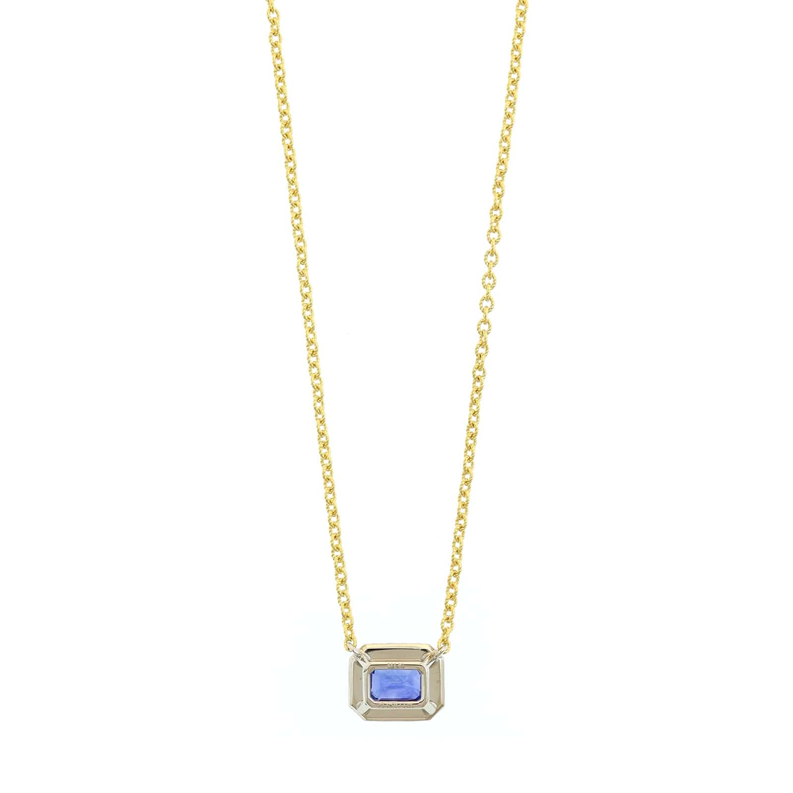 18K Yellow Gold and Platinum Octagonal Blue Sapphire and Diamond Halo Pendant Necklace