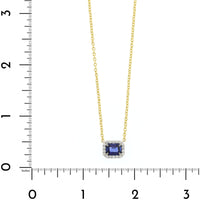 18K Yellow Gold and Platinum Octagonal Blue Sapphire and Diamond Halo Pendant Necklace