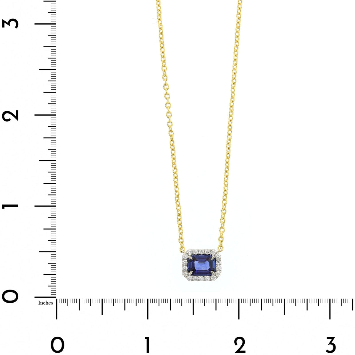 18K Yellow Gold and Platinum Octagonal Blue Sapphire and Diamond Halo Pendant Necklace