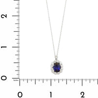 18K White Gold Oval Sapphire and Diamond Halo Necklace
