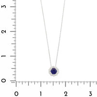 18K White Gold Round Sapphire and Diamond Halo Necklace