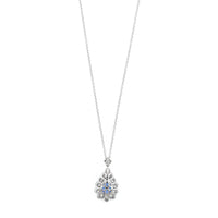 18K White Gold Pear Shaped Sapphire and Diamond Halo Necklace