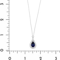 18K White Gold Pear Shaped Sapphire and Diamond Halo Necklace