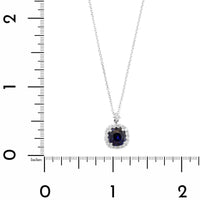 18K White Gold Cushion Cut Sapphire and Diamond Halo Necklace