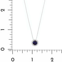 18K White Gold Round Sapphire and Diamond Halo Necklace