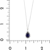 18K White Gold Pear Shaped Sapphire and Diamond Halo Necklace
