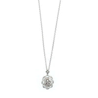 Platinum and 18K White Gold Oval Shaped Sapphire and Diamond Halo Necklace