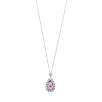 Platinum Pear Shaped Pink Sapphire and Diamond Halo Necklace