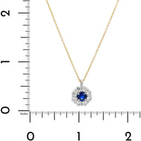 18K Yellow Gold and Platinum Round Shaped Sapphire and Diamond Halo Necklace
