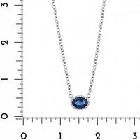 18K White Gold Oval  Blue Sapphire and Diamond Pendant Necklace