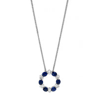 Platinum Oval Sapphire and Diamond Circle Pendant Necklace