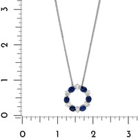 Platinum Oval Sapphire and Diamond Circle Pendant Necklace