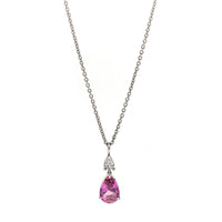 Platinum Pear Shaped Pink Sapphire and Diamond Pendant Necklace
