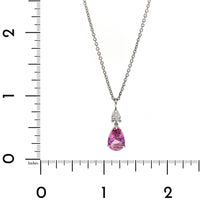 Platinum Pear Shaped Pink Sapphire and Diamond Pendant Necklace
