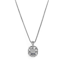 Platinum Cushion Shaped Sapphire and Diamond Halo Necklace