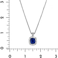 Platinum Cushion Shaped Sapphire and Diamond Halo Necklace