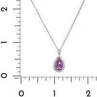 Platinum Pear Shaped Pink Sapphire and Diamond Halo Necklace