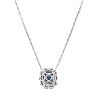 18K White Gold Oval Shaped Blue Sapphire and Diamond Halo Necklace