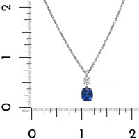 Platinum Cushion Shaped Blue Sapphire and Diamond Pendant Necklace