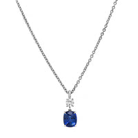 Platinum Cushion Shaped Blue Sapphire and Diamond Pendant Necklace
