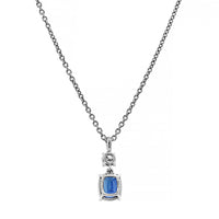 Platinum Cushion Shaped Blue Sapphire and Diamond Pendant Necklace